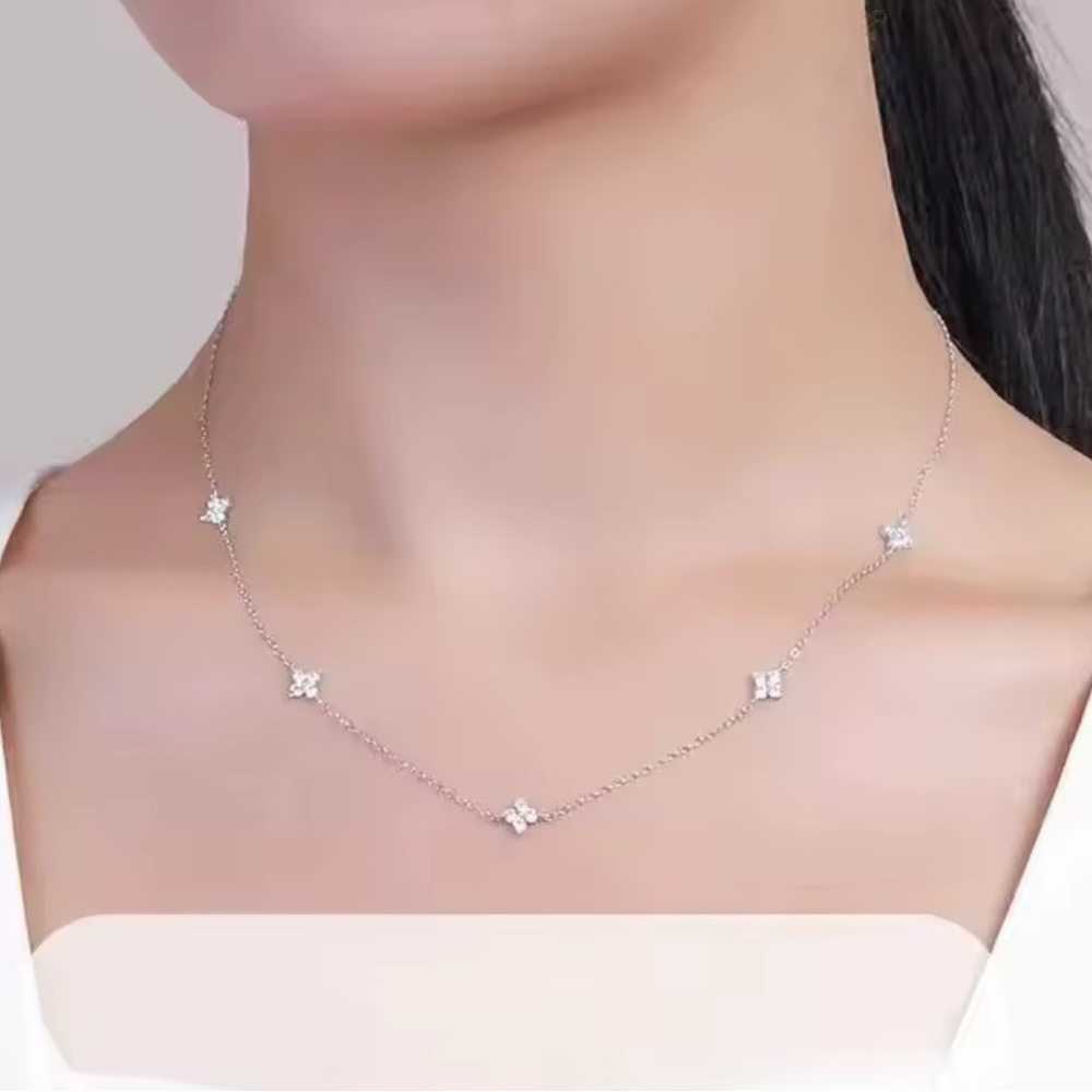Elegant Silver Necklace with Diamond Accents